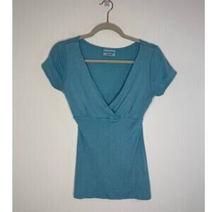 Michael Stars Women's One Size Y2K V Neck Aqua Blue Empire Waist 90's Blouse